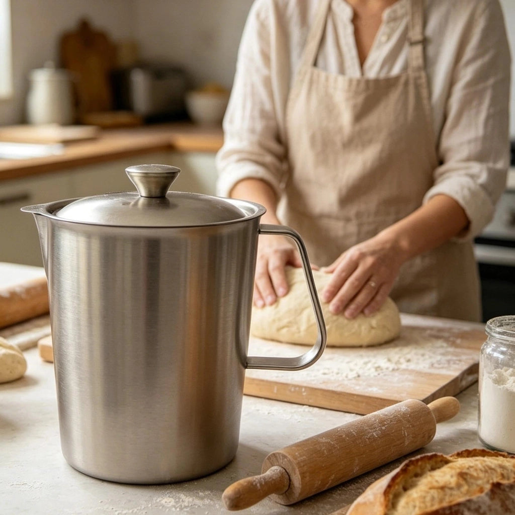 Brocca in acciaio inossidabile da 2000 ml con coperchio e doppia scala