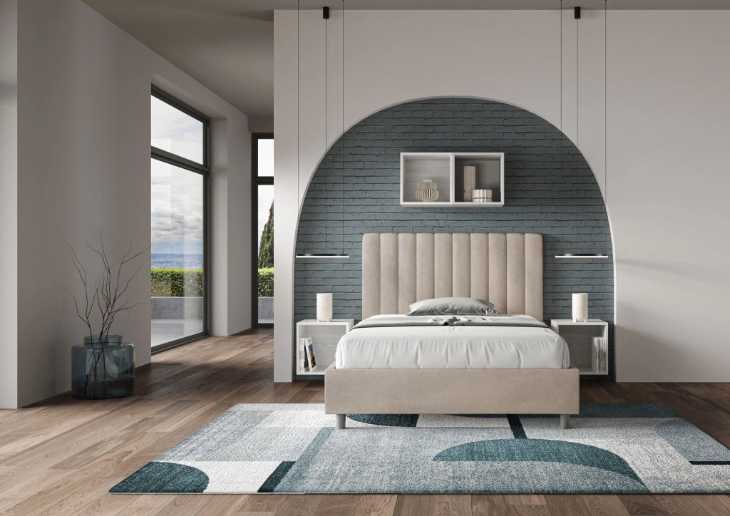 Letto una Piazza e Mezza Imbottito in Microfibra 130x200 Con Rete Agueda Sabbia