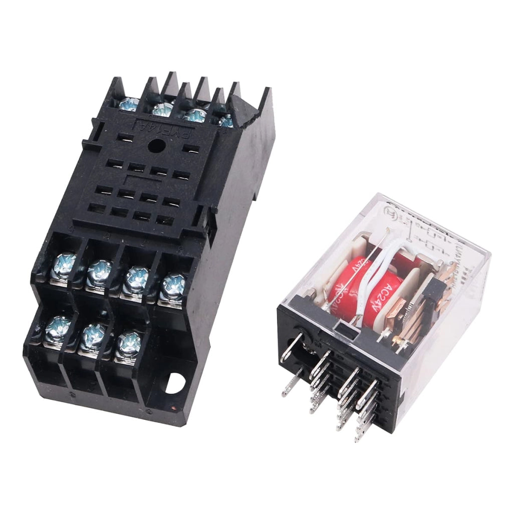 Mini relè AC 24V, 8 poli, DPDT (2 NO + 2 NC), con base e LED