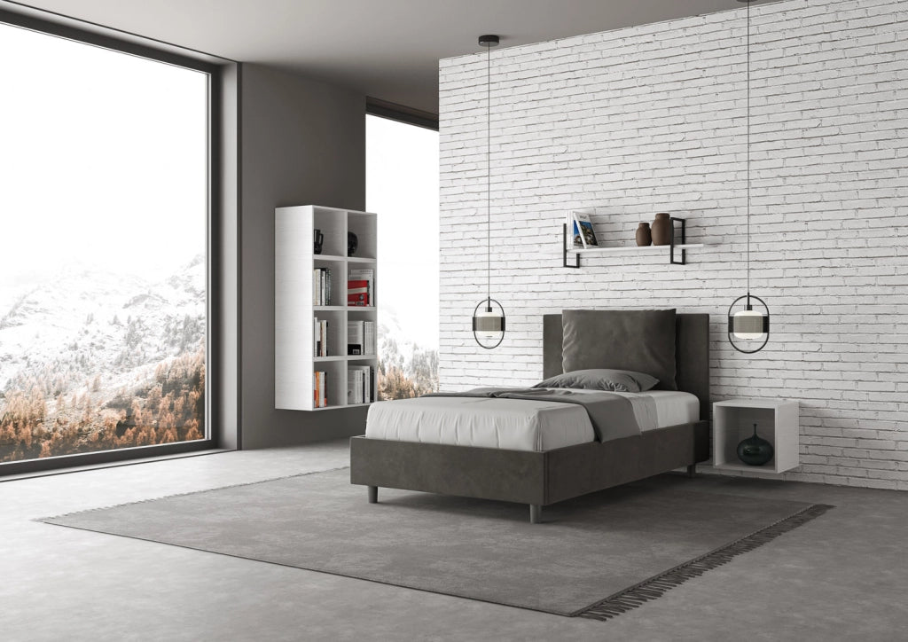 Letto una Piazza e Mezza Imbottito in Microfibra 110x200 Senza Rete Antea Grigio