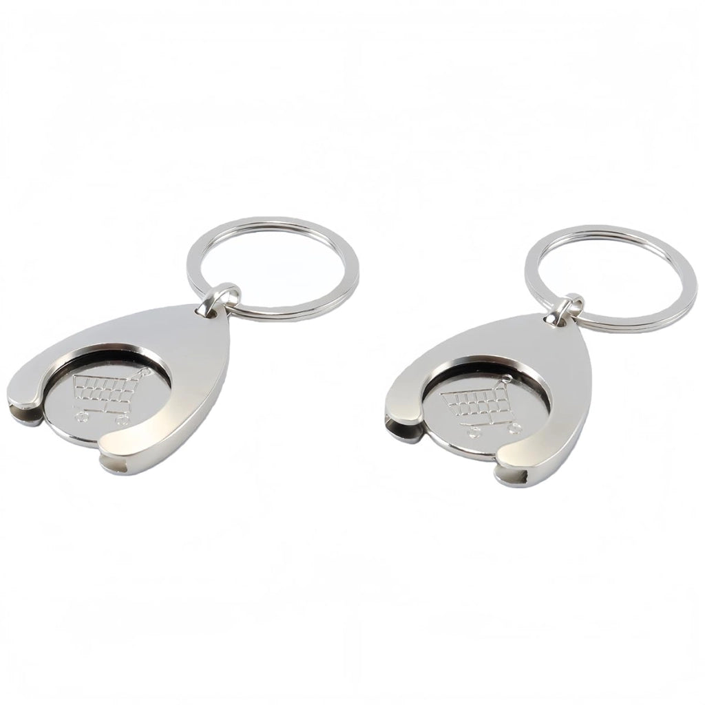 Set di 2 gettoni per carrelli della spesa, in lega di alluminio, colore argento, dimensioni 75x32x5,5 mm