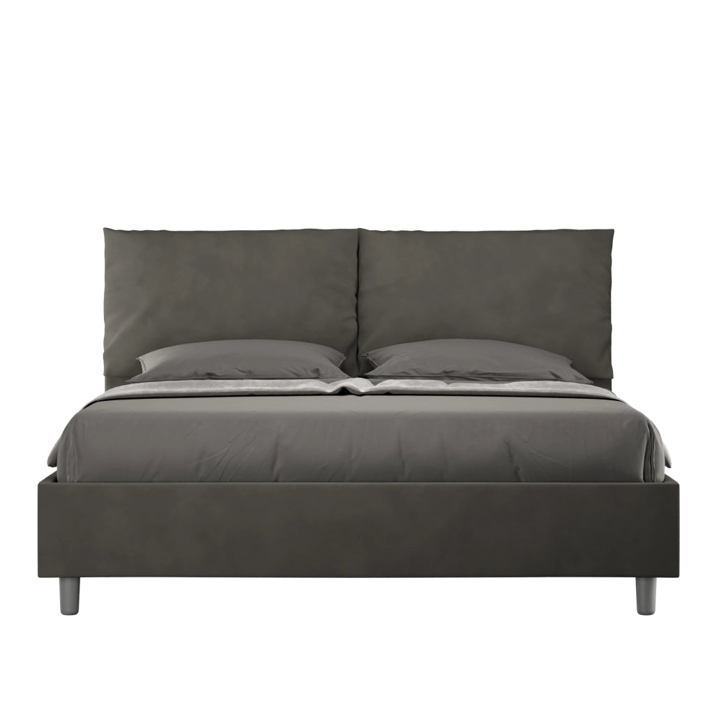 Letto Matrimoniale rivestito in Microfibra 150x210 Con Rete Antea Large Grigio