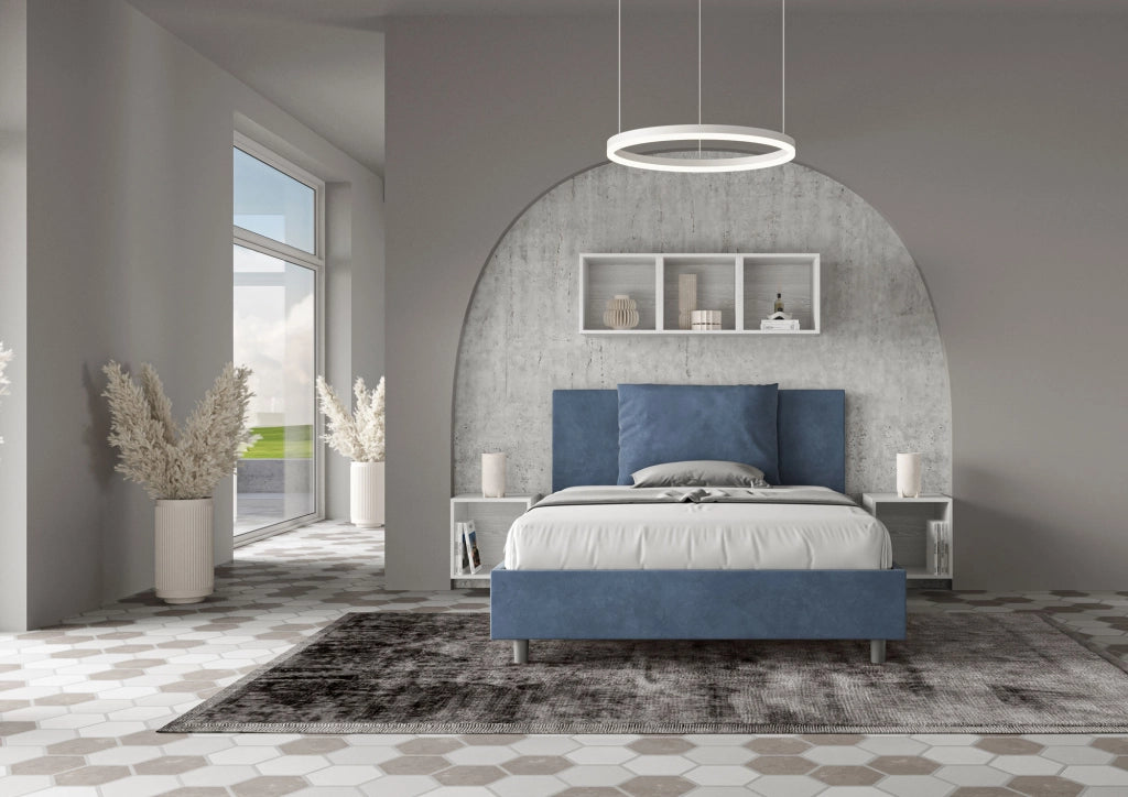Letto una Piazza e Mezza Imbottito in Microfibra 120x200 Senza Rete Antea Blu