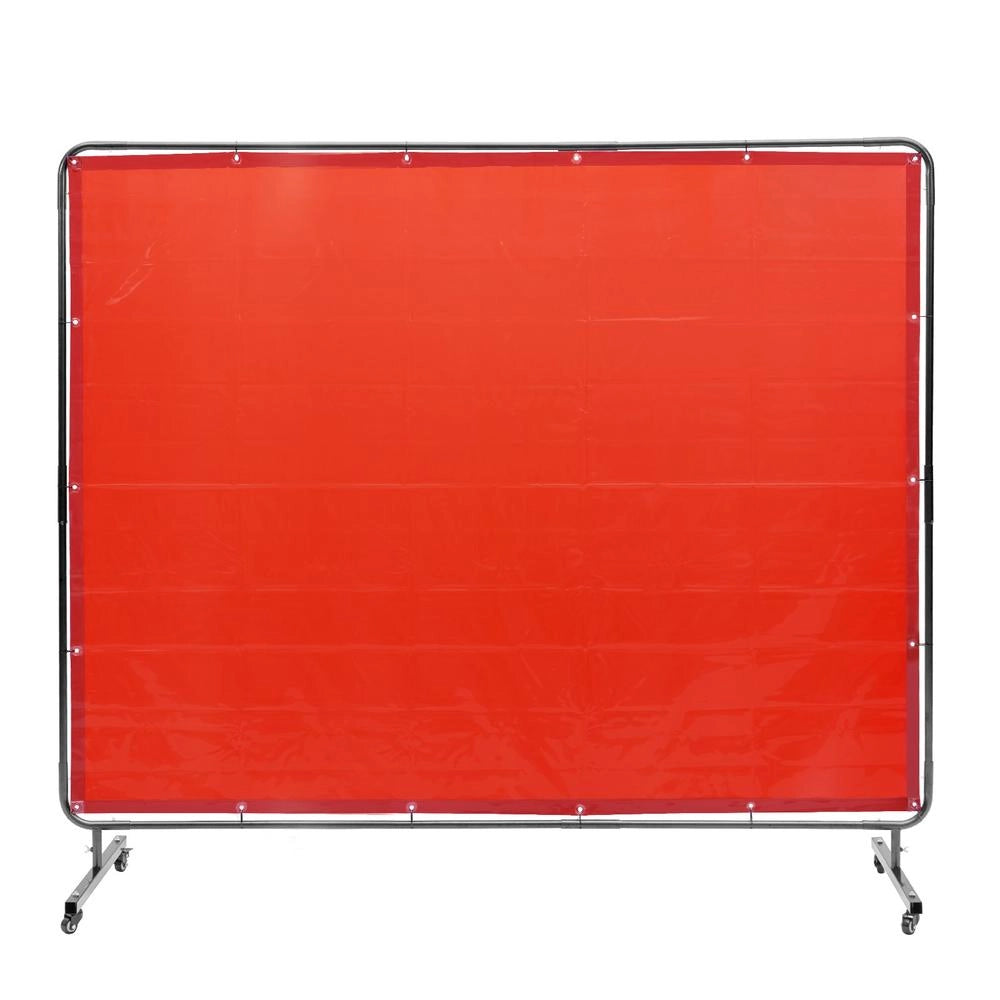 Tenda per Saldatura XU-2311 1,8x2,4m Schermo di Protezione in Vinile Ignifugo Rosso con 4 Ruote Girevoli per Officina e Fai da Te