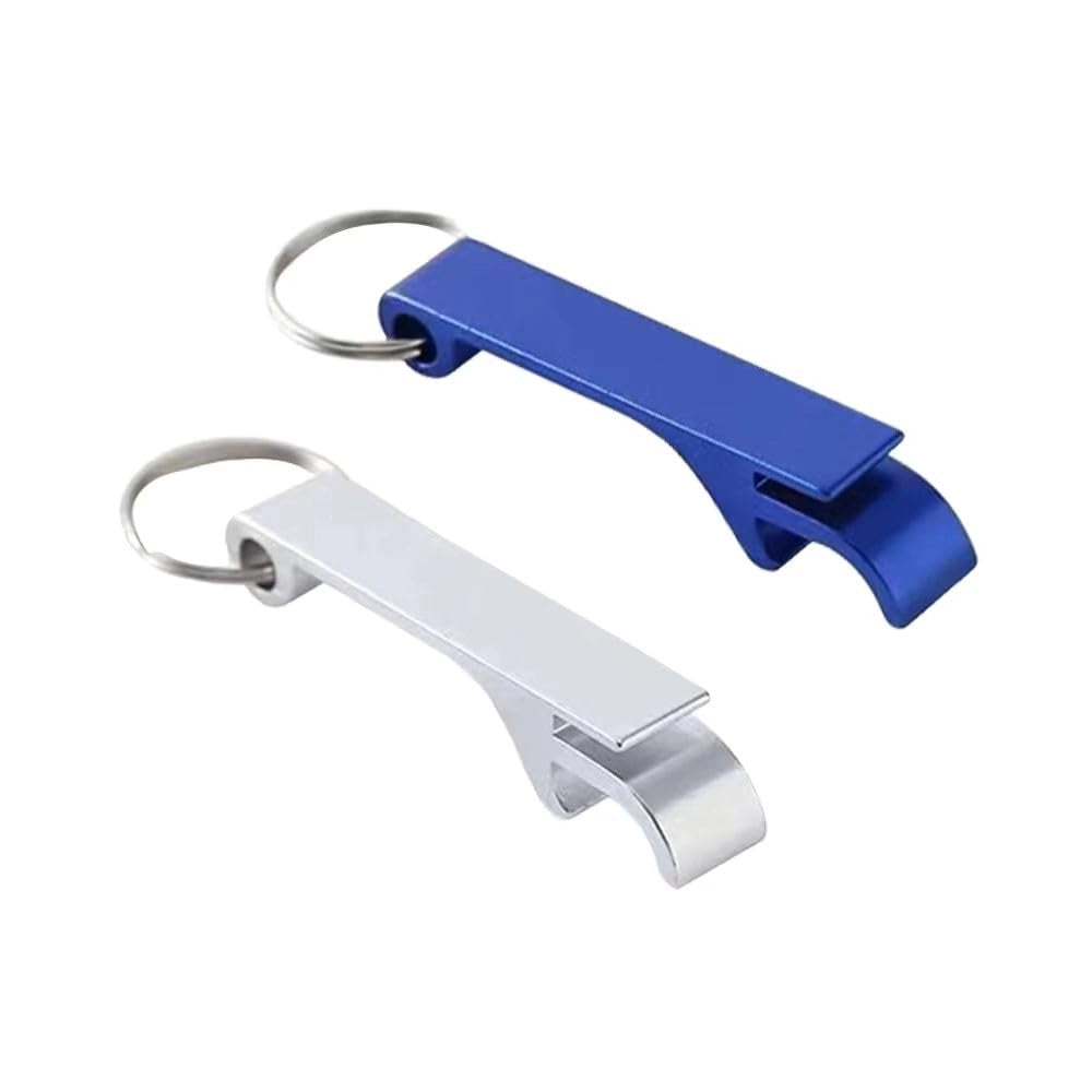 Set di 2 apriscatole in alluminio con portachiavi, argento/blu