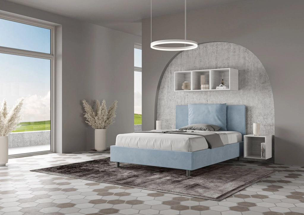 Letto una Piazza e Mezza Imbottito in Microfibra 120x200 Senza Rete Antea Azzurro