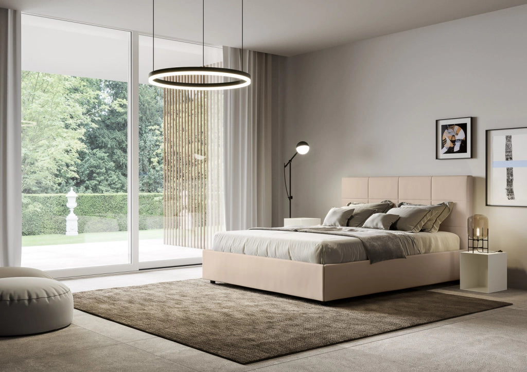 Letto Matrimoniale Imbottito in Similpelle 170x200 Con Rete e Contenitore Mika Tortora
