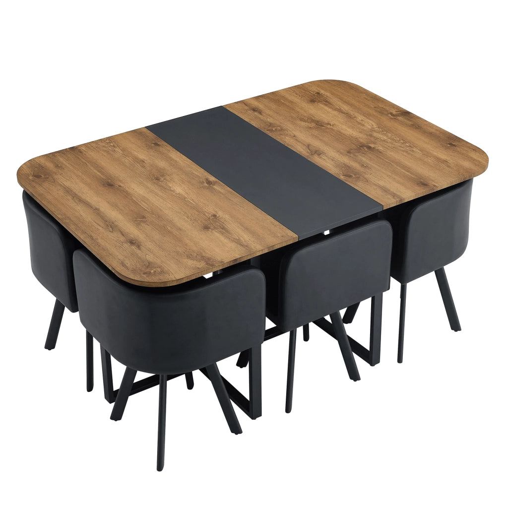 Set da pranzo allungabile in MDF metallo e PU nero e naturale