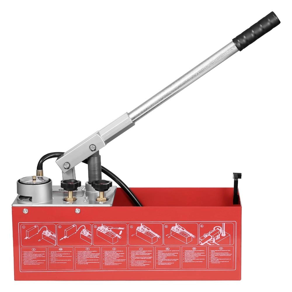 Pompa di prova idrostatica RP-25, tester manuale di pressione 25 bar con serbatoio 10 litri, manometro e tubo 1,4 m robusto per tubature fai da te