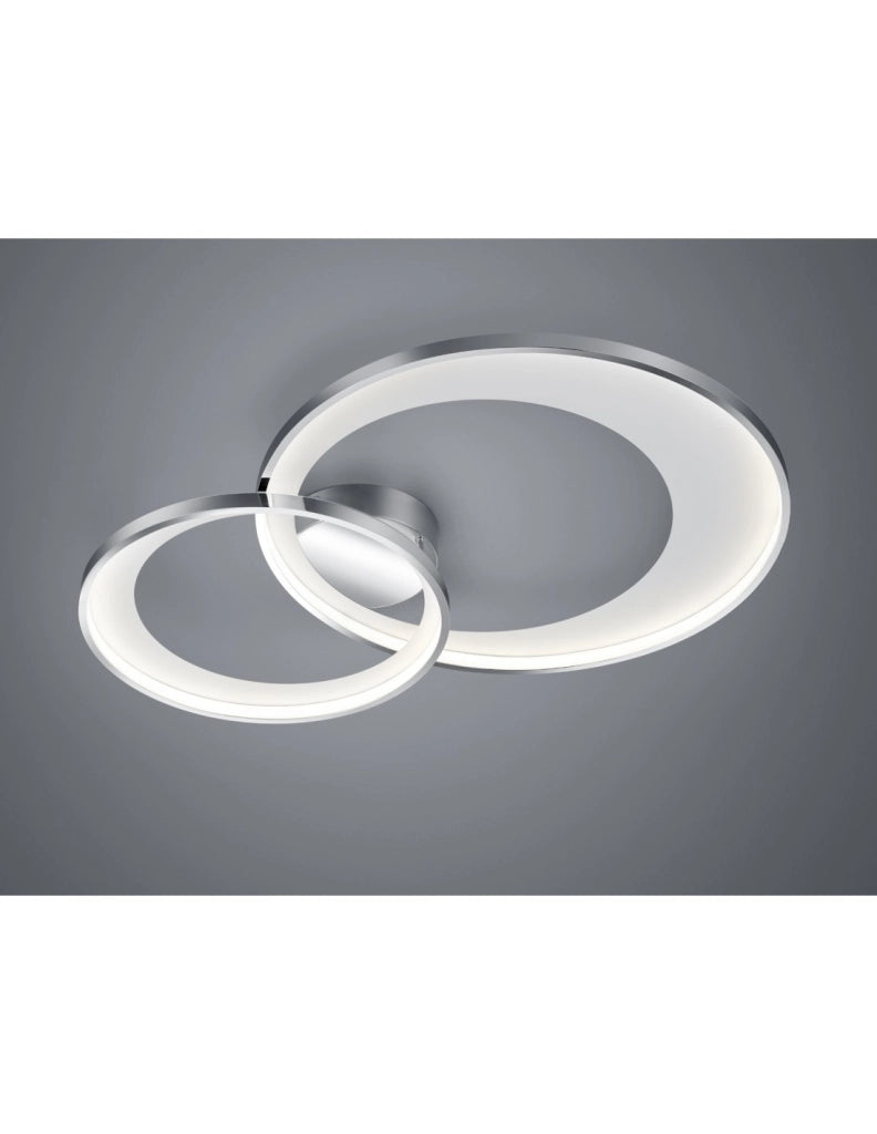 Plafoniera Granada Doppio Cerchio Cromo Led 36w Dimmerabile L85 cm Trio Lighting