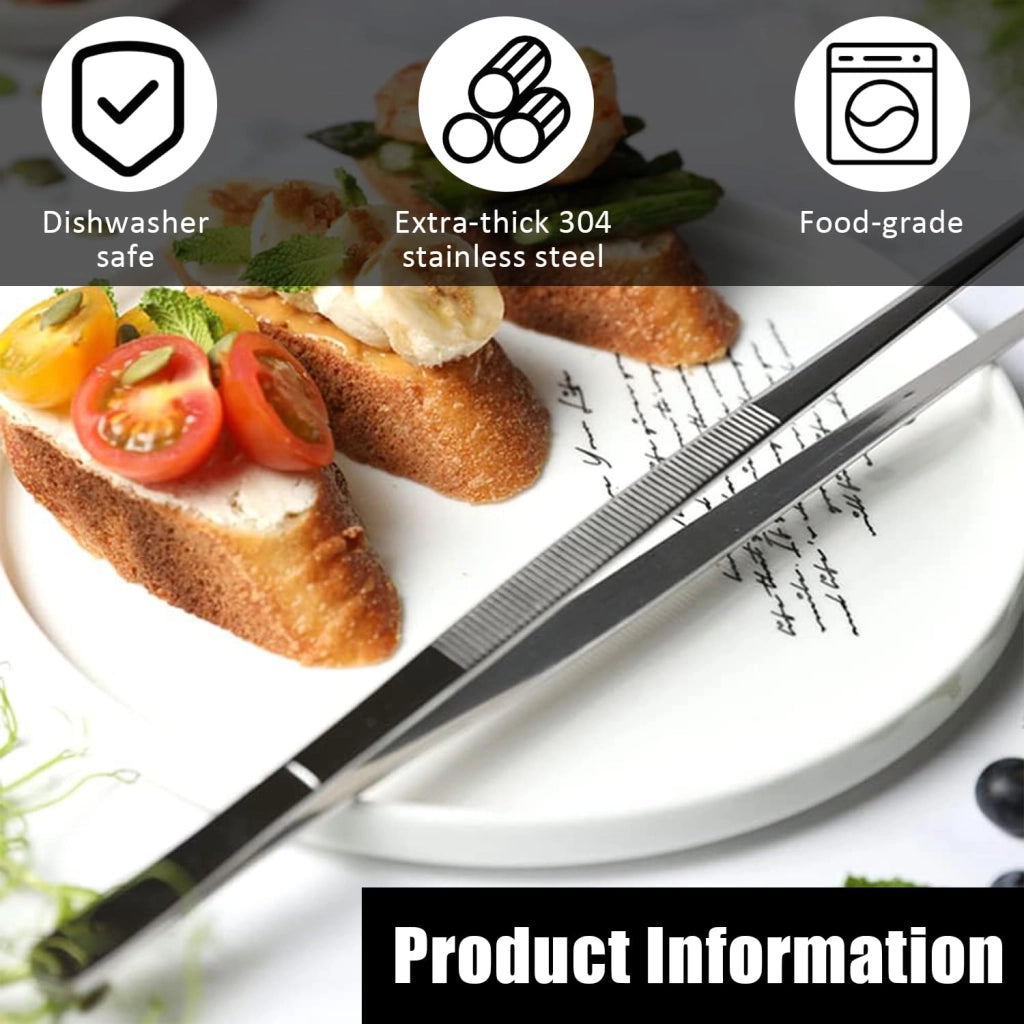 2 pezzi pinzette di precisione, pinzetta da cucina, pinzetta fine in acciaio inossidabile, pinzetta extra lunga in acciaio inossidabile, per cuocere al forno, impiattare e grigliare