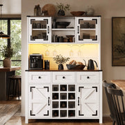 Credenza alta 120x40x170 cm in MDF e vetro; con illuminazione LED; 2 prese e 2 porte USB; per cucina; bianca