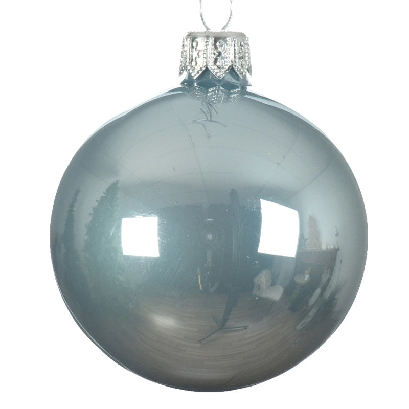 Box Da 6 Palline Di Natale Azzurra Lucido 8Cm