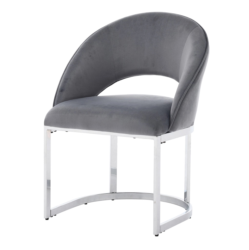 Set di 4 sedie da pranzo IVMEU in velluto grigio con schienale curvo e gambe in metallo argentato
