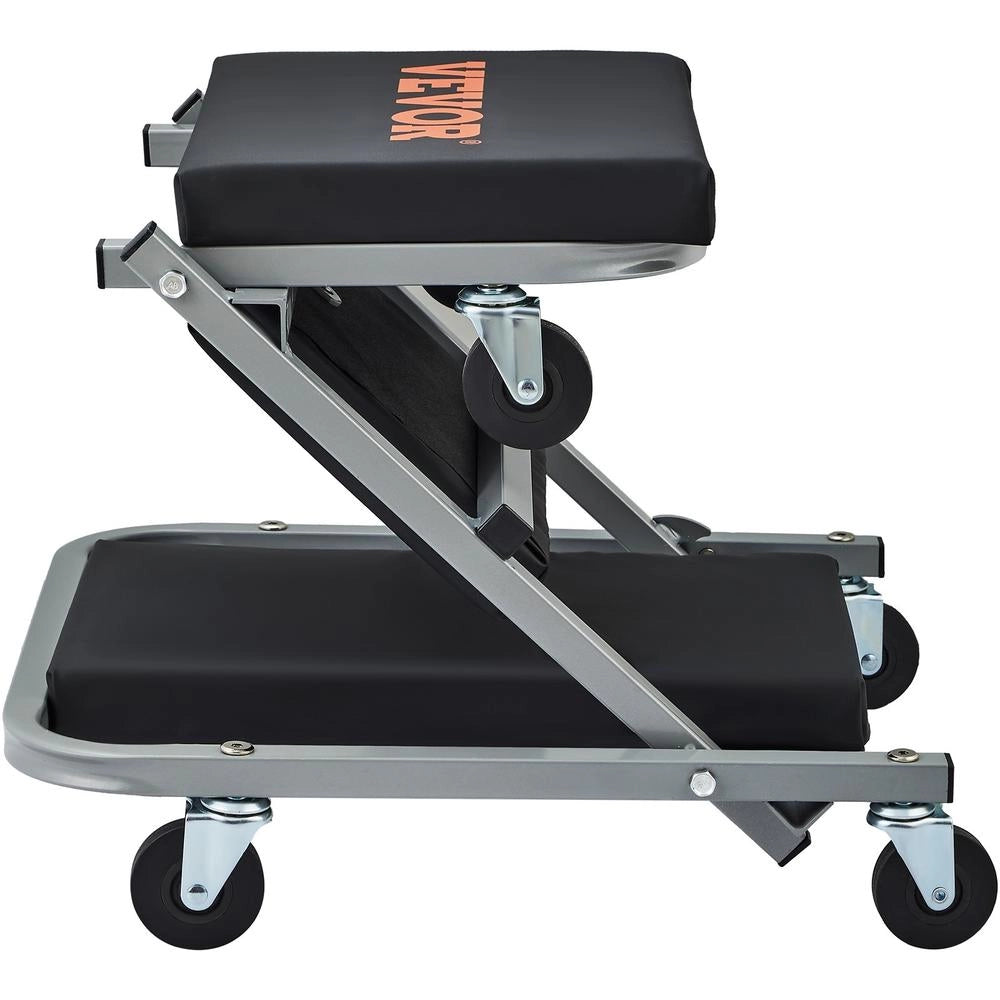 Carrello Sottomacchina e Sgabello Pieghevole a Z per Officina e Garage in Acciaio con 6 Ruote Girevoli Portata 136 kg