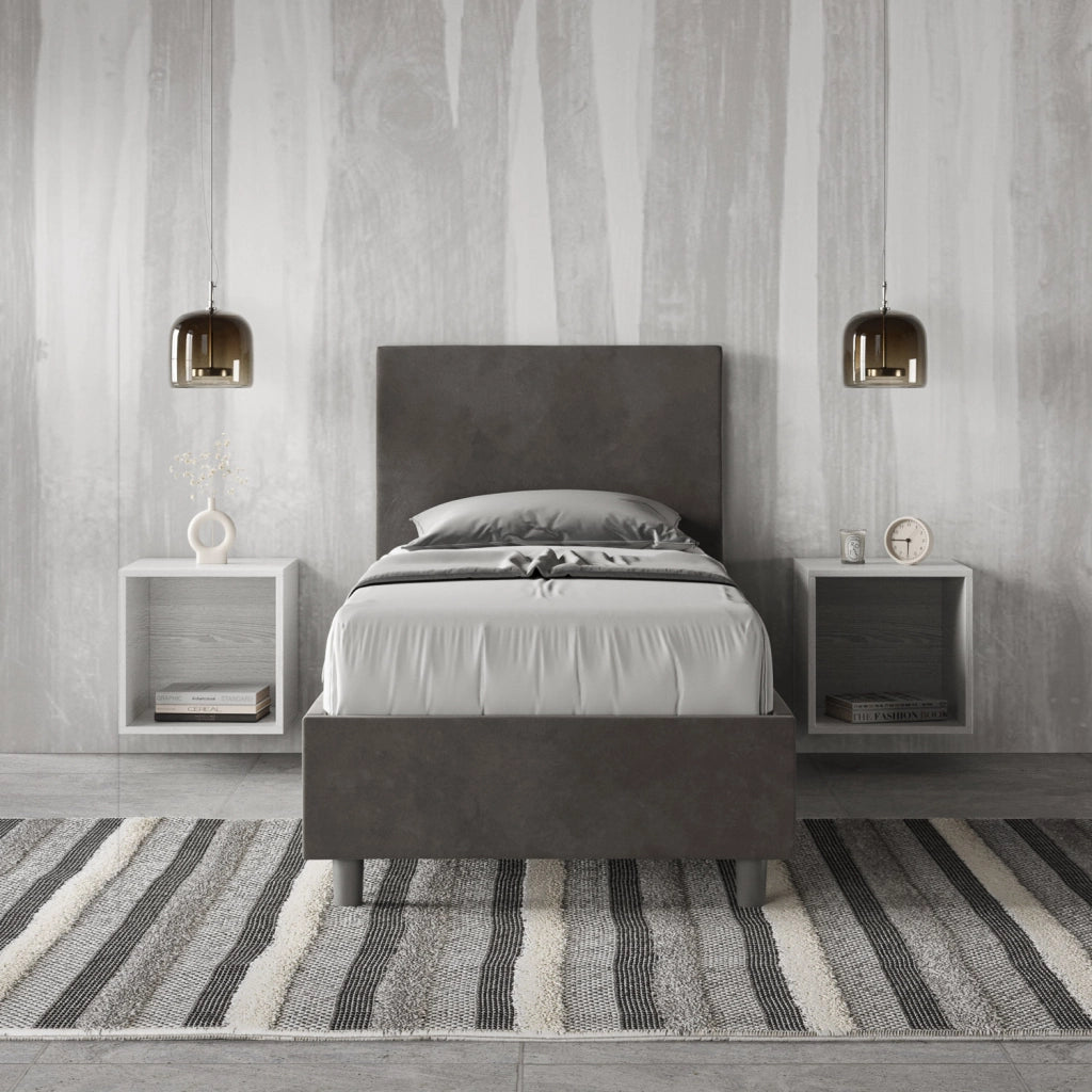 Letto Singolo Imbottito in Microfibra 100x210 Con Rete Adele Grigio