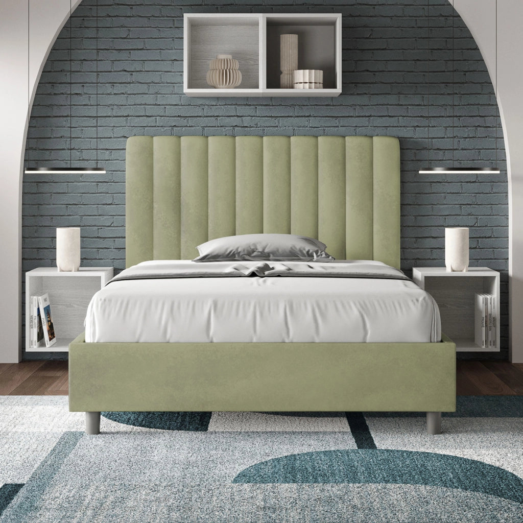 Letto una Piazza e Mezza Imbottito in Microfibra 120x200 Con Rete Agueda Tè verde