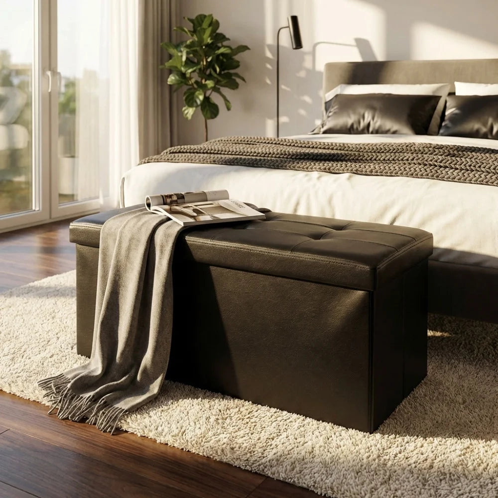 Pouf Contenitore Rettangolare in Ecopelle Harris Nero