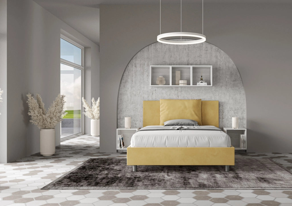 Letto una Piazza e Mezza Imbottito in Microfibra 110x200 Senza Rete Antea Ocra