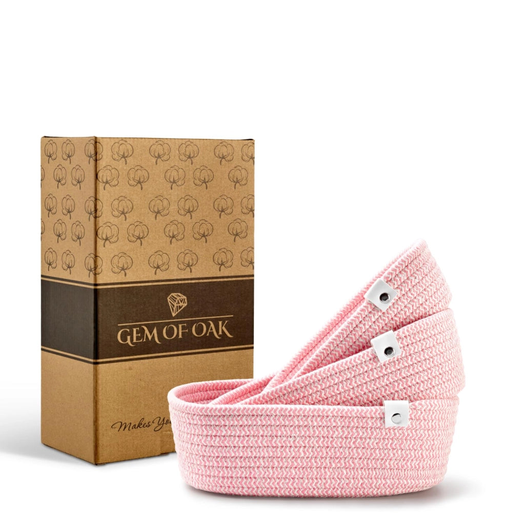 Cesti ovali rosa, set da 3, dimensioni 28x18x10 cm