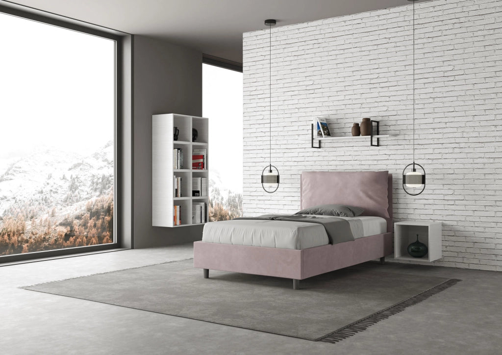 Letto una piazza e mezza rivestito in Microfibra con cuscini xl 110x190 Con Rete Antea Large Glicine
