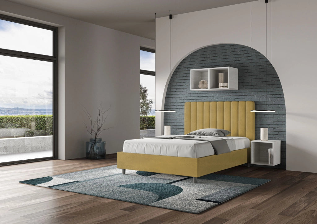 Letto una Piazza e Mezza Imbottito in Microfibra 120x190 Con Rete Agueda Ocra