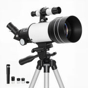 Telescopio Astronomico Rifrattore 70 mm con 3 Oculari 100X 50X 30X, Montatura AZ 300 mm, 76x76x133 cm, Bianco