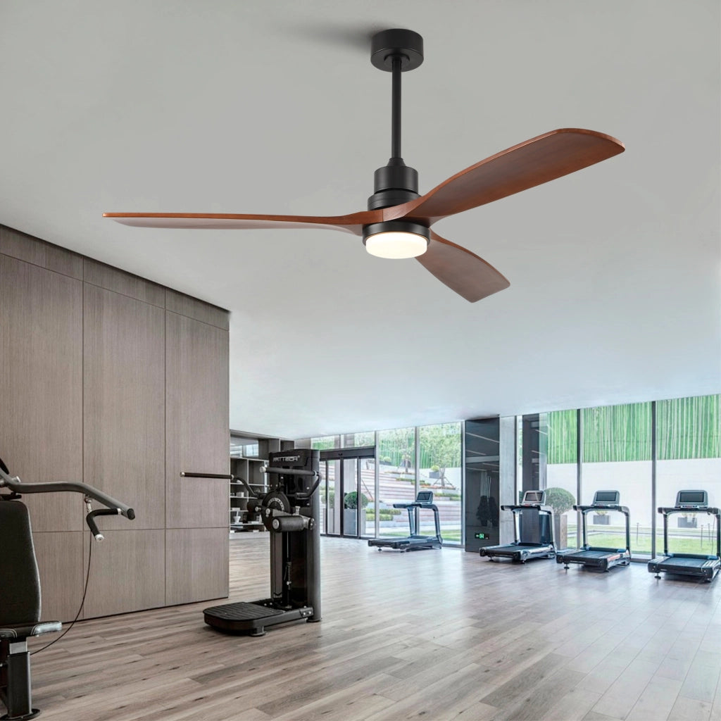 Ventilatore da soffitto IVMEU 60 pollici con 3 pale in legno massello, luce LED regolabile e telecomando, noce e nero