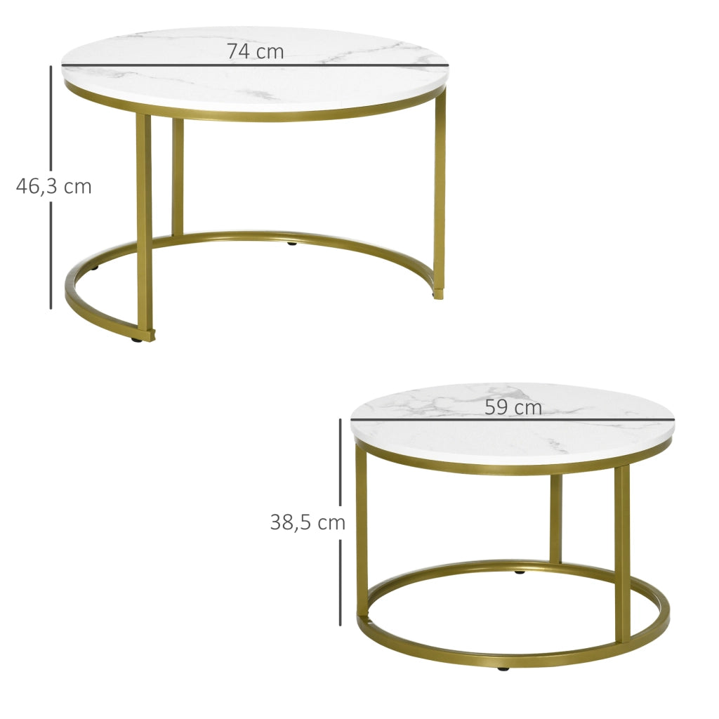 Set di 2 tavolini da caffè salvaspazio in acciaio bianco e oro