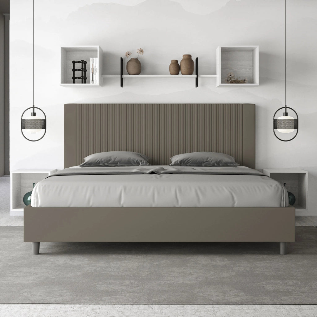 Letto Matrimoniale King size rivestito in Similpelle 190x210 Senza Rete Goya Cappuccino