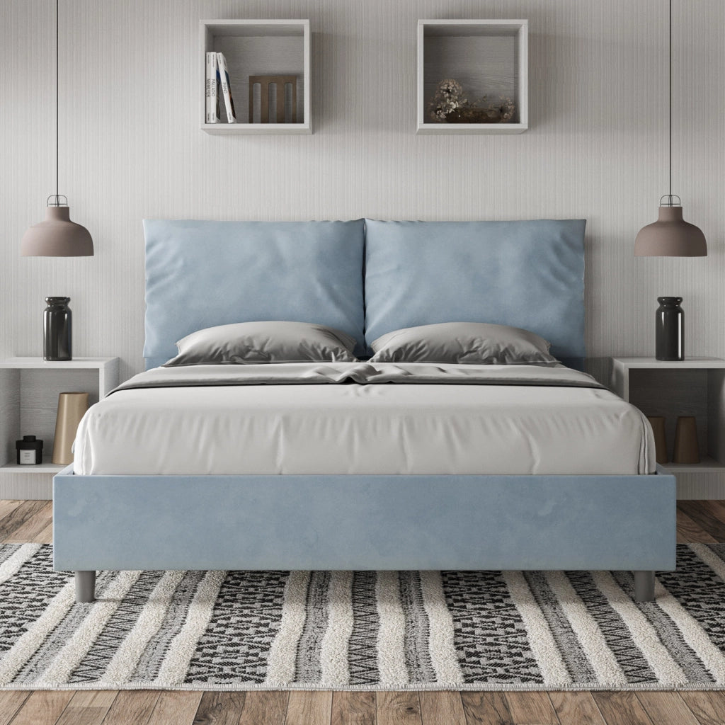 Letto Matrimoniale in Microfibra 170x200 Senza Rete Antea Azzurro