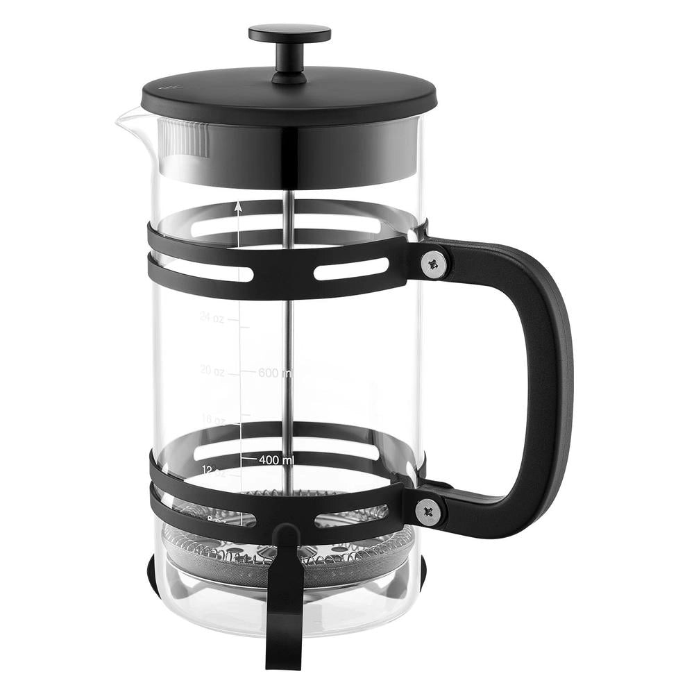 Caffettiera Francese French Press MH-238 da 1L in Vetro Borosilicato e Acciaio Inox, Infusore Manuale Portatile per Caffè e Tè in Cucina, Nero
