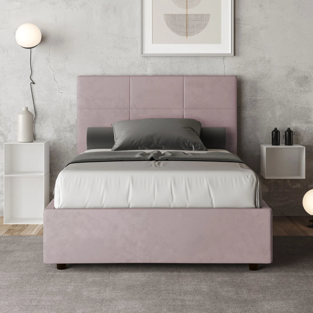 Letto una Piazza e Mezza Imbottito in Microfibra 120x200 Con Rete e Contenitore Mika Glicine