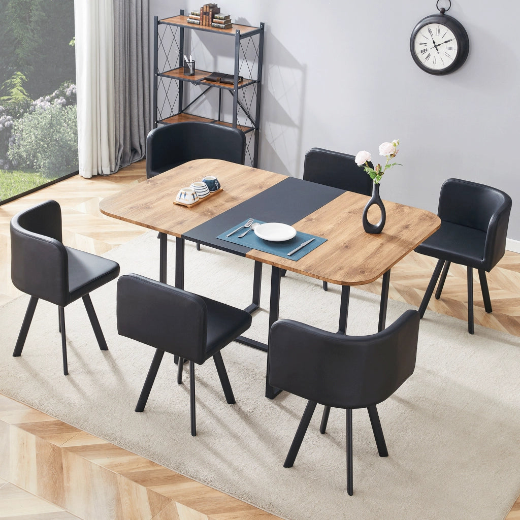 Set da pranzo allungabile in MDF metallo e PU nero e naturale
