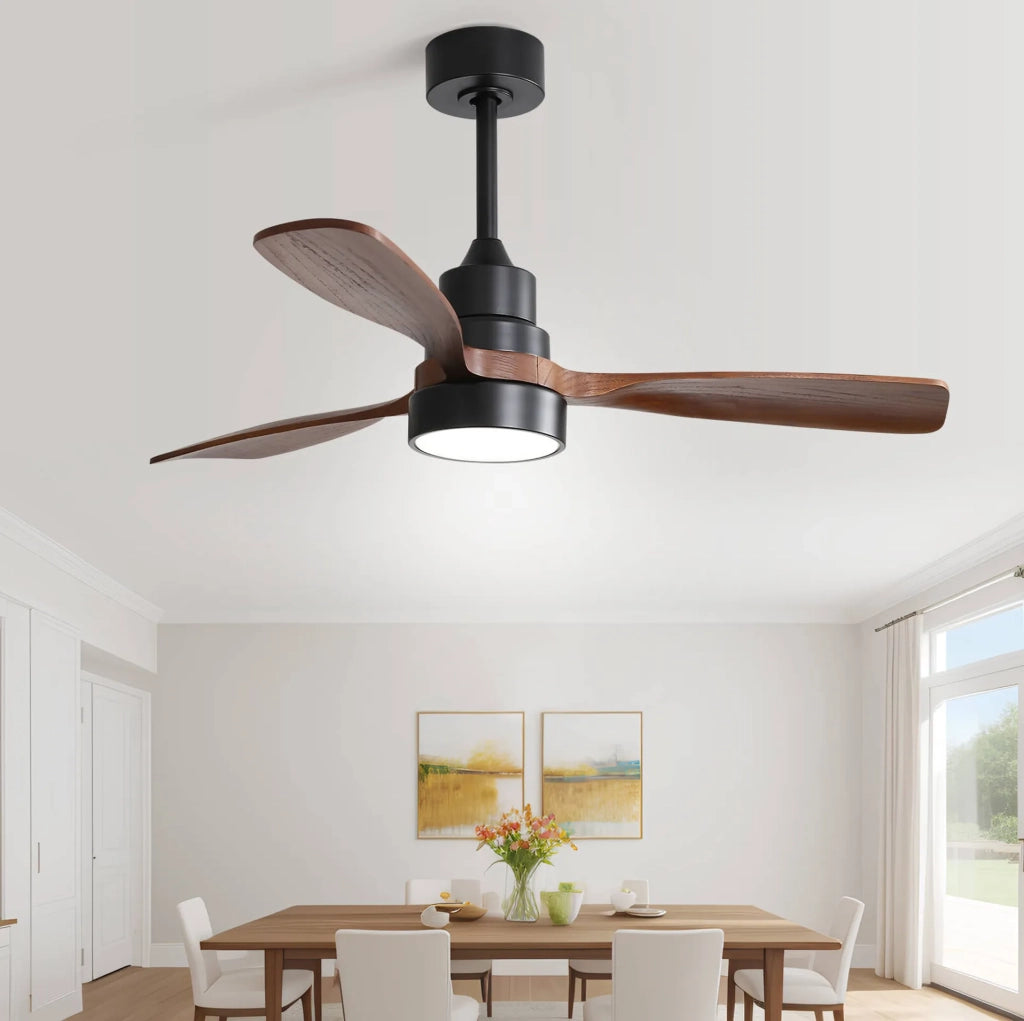 Ventilatore da soffitto 48 pollici con LED, 3 pale in legno massello e telecomando