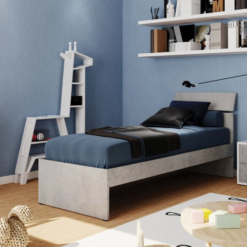 Letto singolo per camera colore grigio cemento cm 200x85xH 98