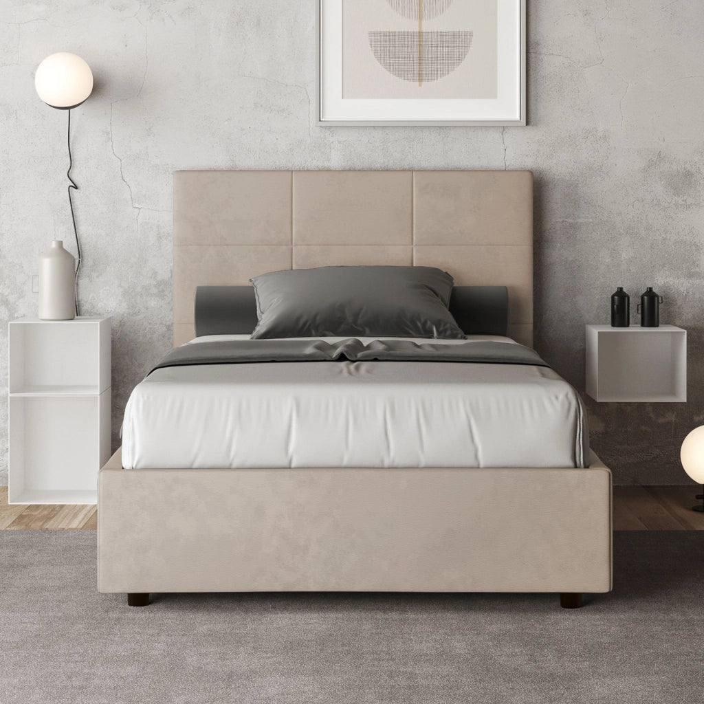 Letto una Piazza e Mezza Imbottito in Microfibra 120x190 Con Rete Mika Sabbia