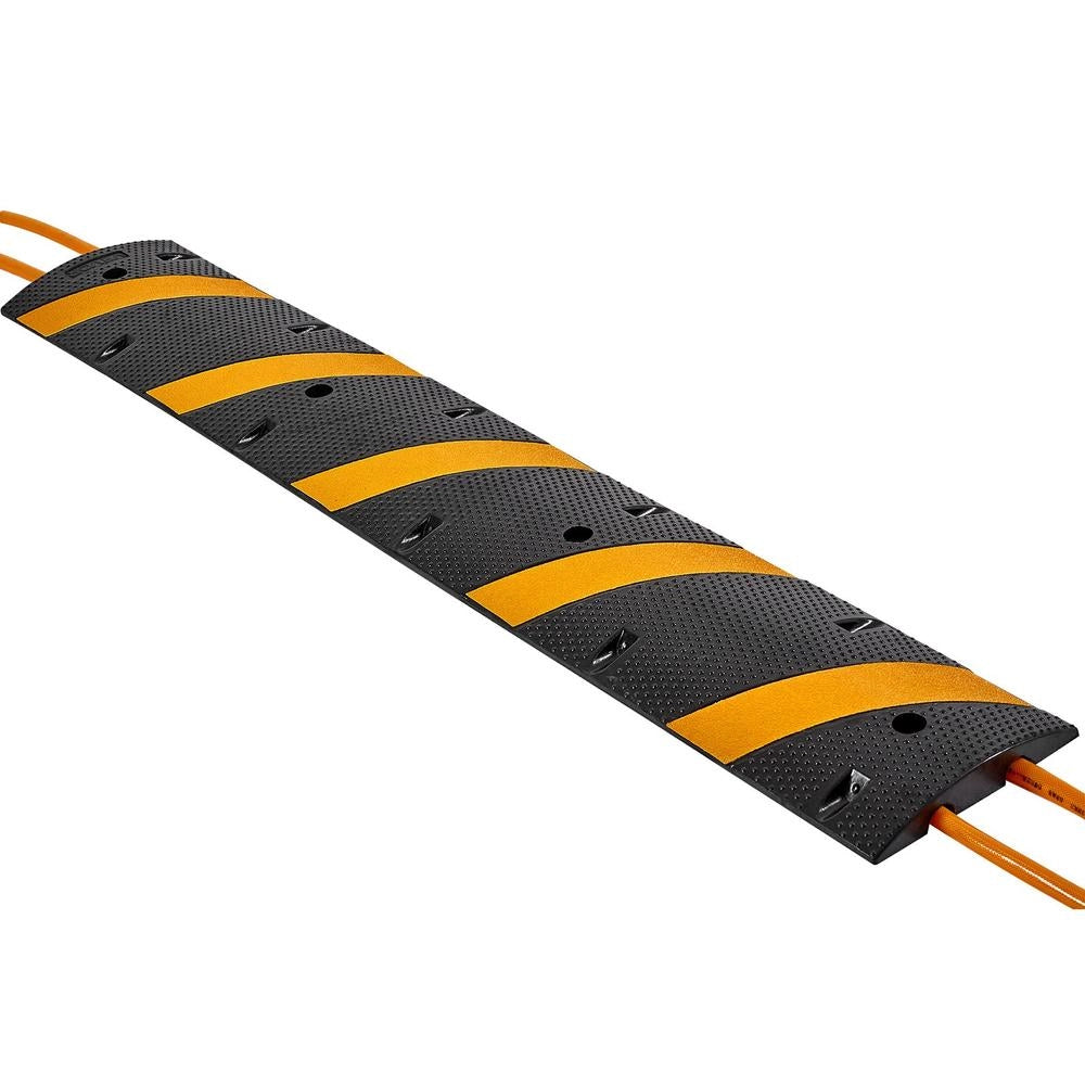 Dosso Rallentatore in Gomma 1828 mm SH-R14, Rampa Proteggi Cavi a 2 Canali, Carico 9979 kg/Asse, Nero e Giallo con Viti