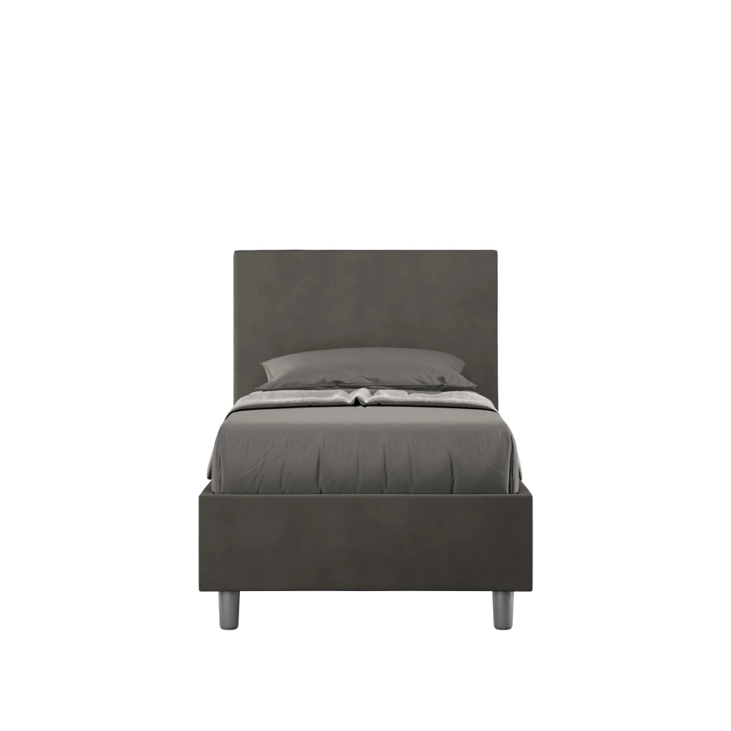 Letto Singolo Imbottito in Microfibra 100x210 Con Rete Adele Grigio