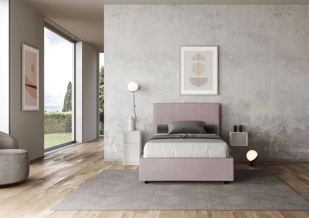 Letto una Piazza e Mezza Imbottito in Microfibra 120x200 Con Rete e Contenitore Mika Glicine