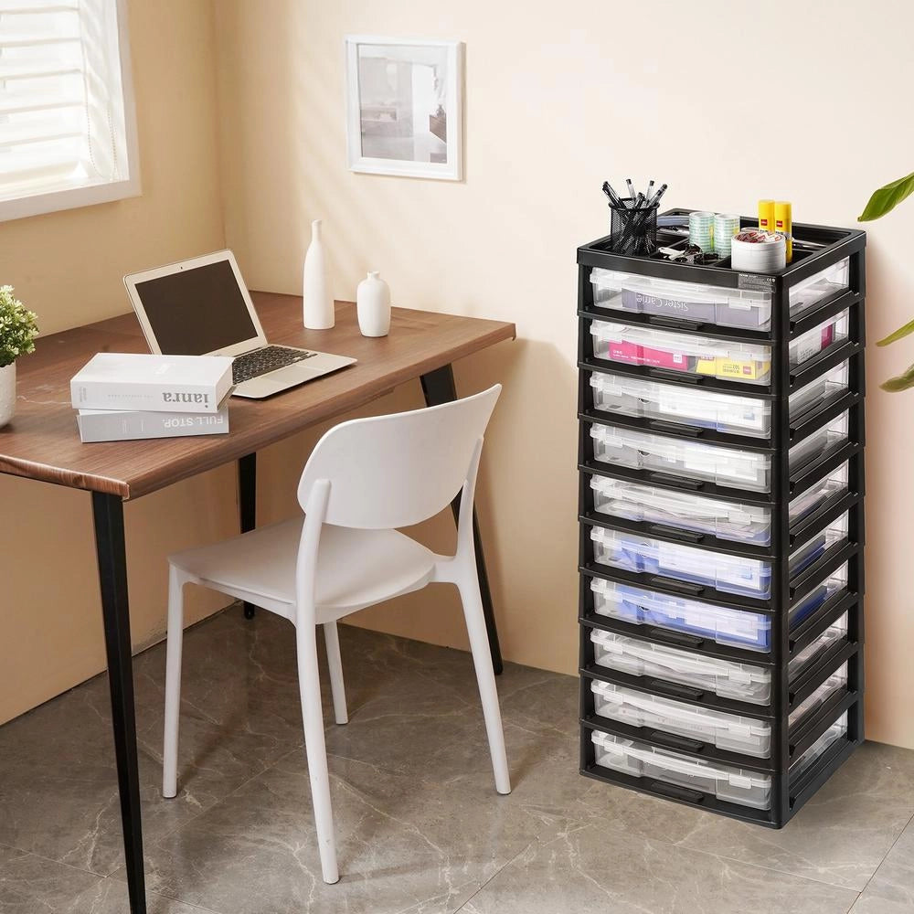 Telaio Organizzatore Portaoggetti in Plastica PP Nero a 10 Ripiani, Carrello Salvaspazio per Casa e Fai da Te, 362x405x1020 mm