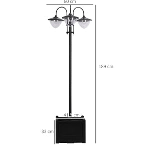 Lanterna solare da esterno a 3 teste 60x55x189 cm in plastica nera IP44