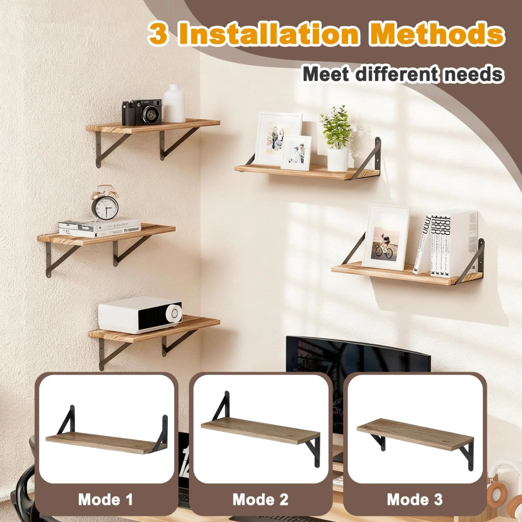 Set di 3 mensole a parete, in legno, dimensioni 40x15x1,5 cm, complete di supporti