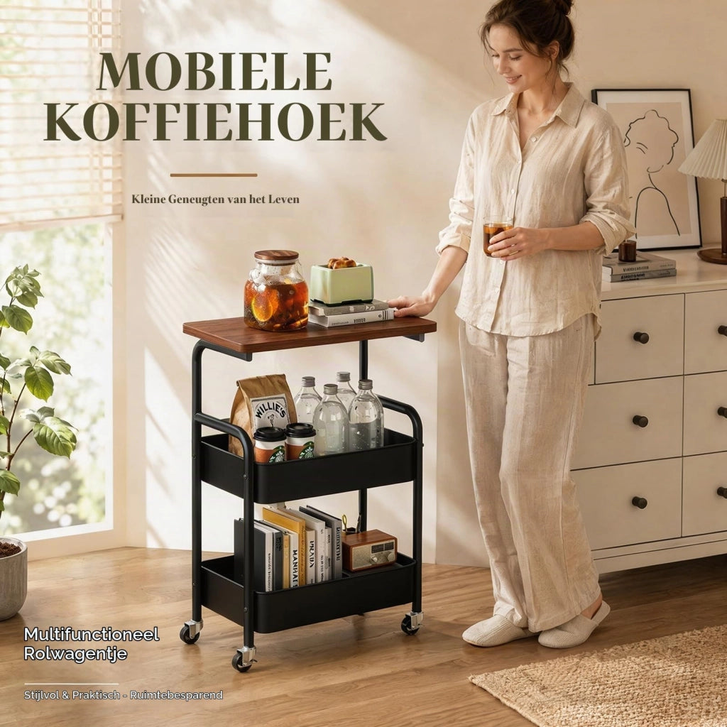 Carrello da cucina a 3 ripiani, carrello mobile, 43x30x77 cm, nero