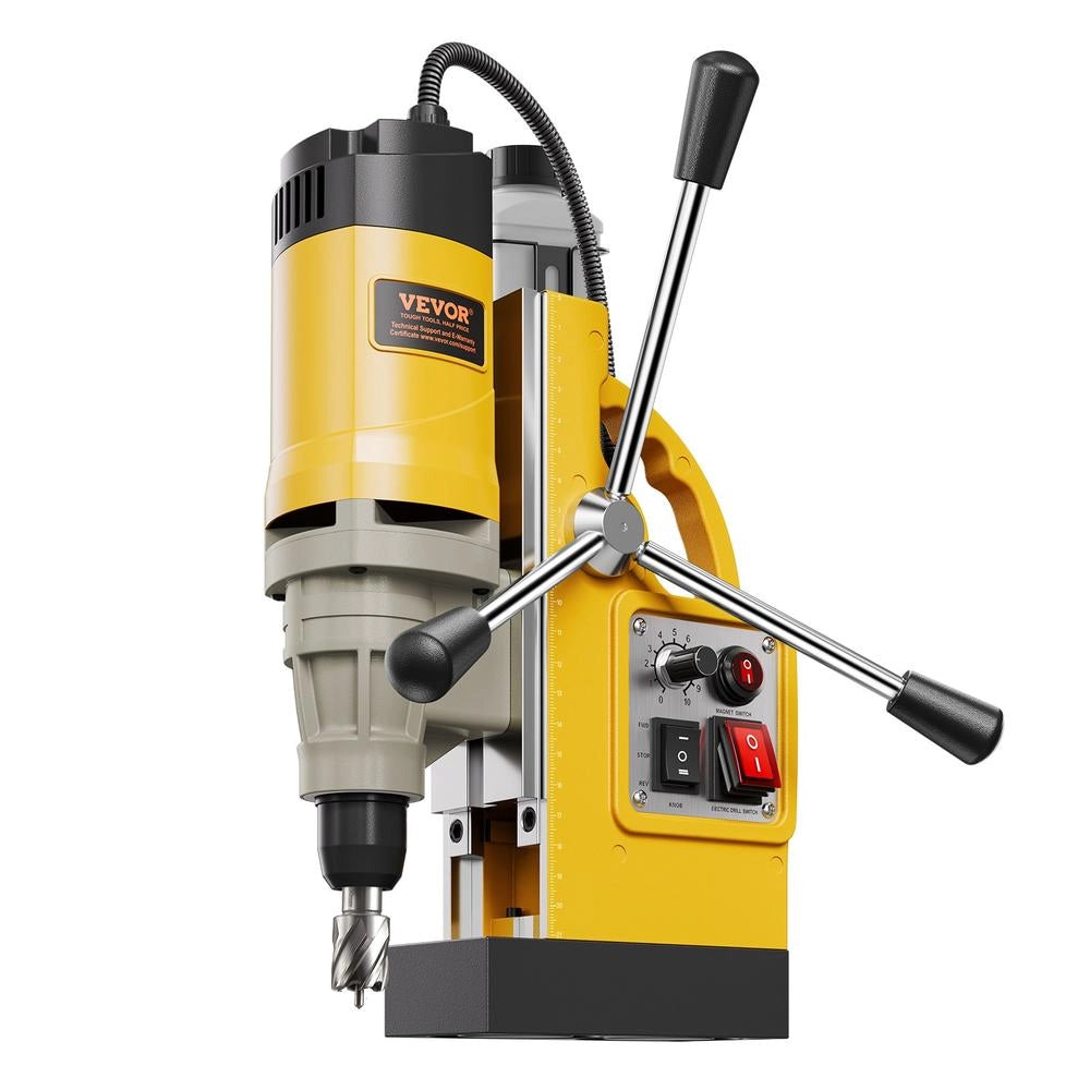Trapano magnetico elettrico a colonna ZT-50HAR con 6 punte per carotaggio, 1400 W, 12800 N, 50 mm, velocità variabile, per metallo, giallo