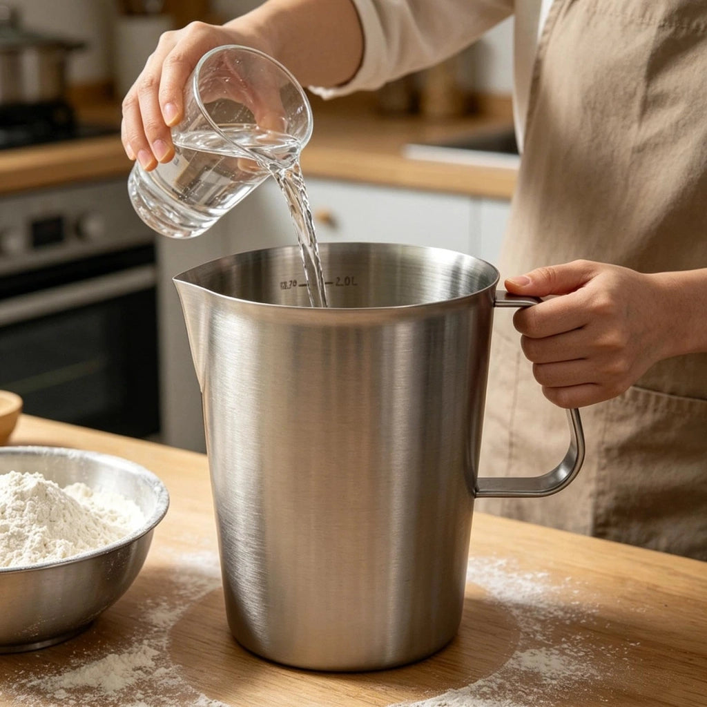 Brocca in acciaio inossidabile da 2000 ml con coperchio e doppia scala