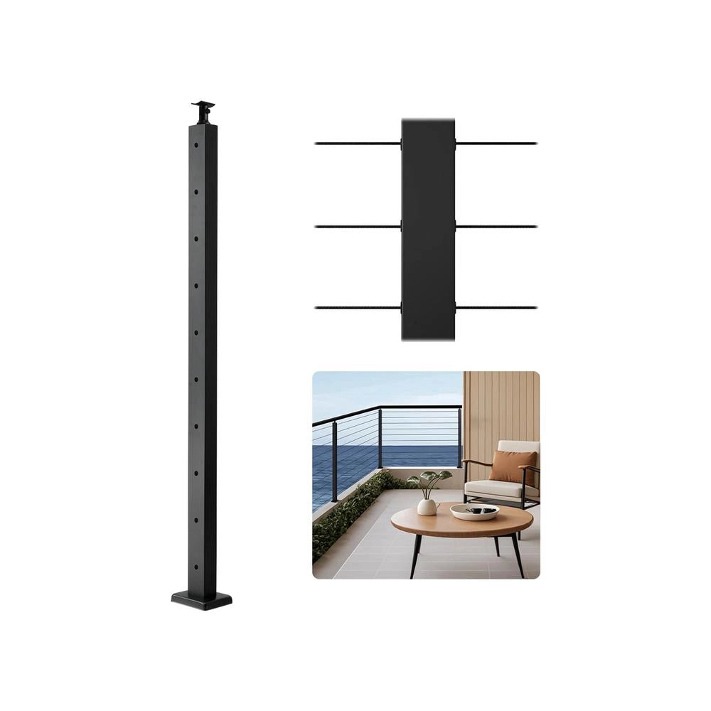 Palo per Ringhiera in Acciaio Inox SUS304 Nero 914x100x100 mm HR-009G a 10 Fori Robusto per Balcone Terrazza Giardino Fai da Te
