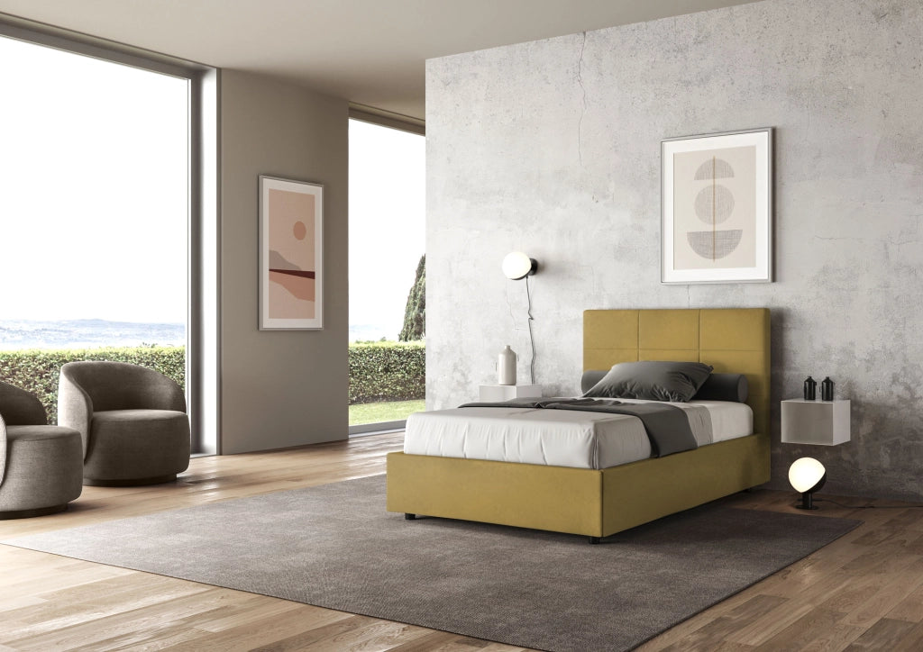 Letto una Piazza e Mezza Imbottito in Microfibra 120x200 Con Rete Mika Ocra