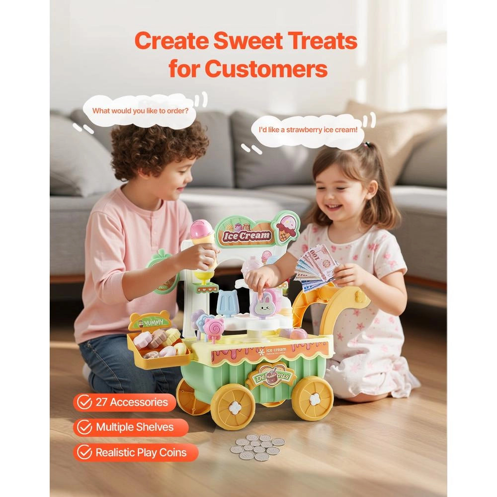 Carretto dei Gelati Giocattolo per Bambini H376A con 27 Accessori, Effetti Sonori e Luminosi, in PP, Verde