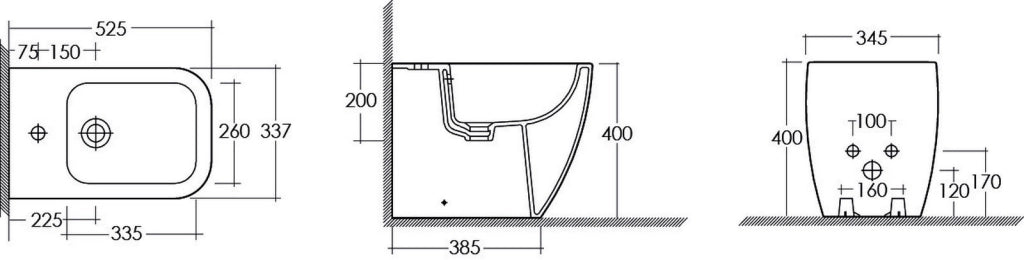 Bidet metropolitano con fissaggi e troppo pieno